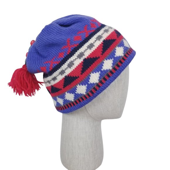 Merkley 100% Wool Patterned Beanie Beaded Pom Pom Tassel - Picture 5 of 9